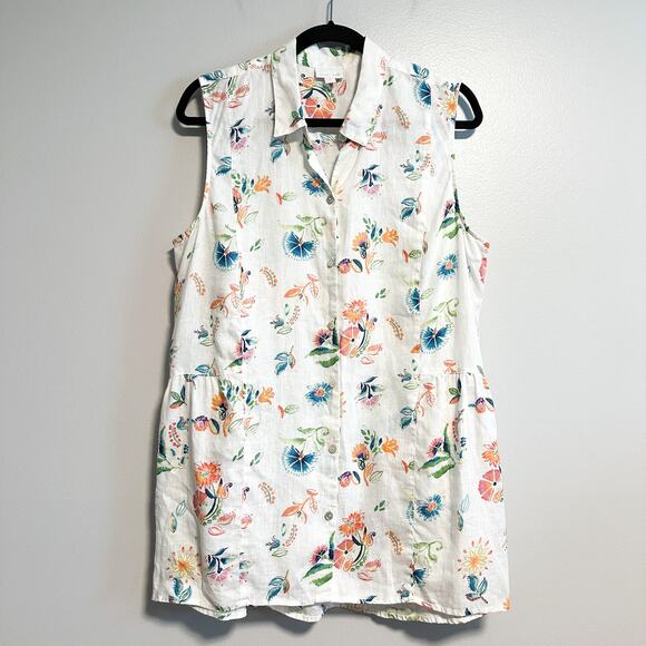 J. Jill Love Linen 100% Linen Floral Button Front Sleeveless Top Size L - Picture 4 of 12